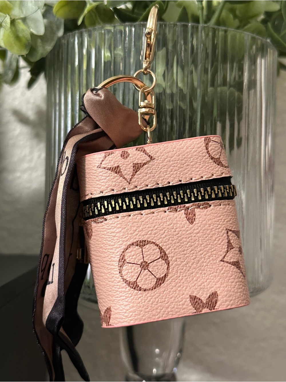 Pink Floral AirPods Case Bag Charm / Keychain with Scarf